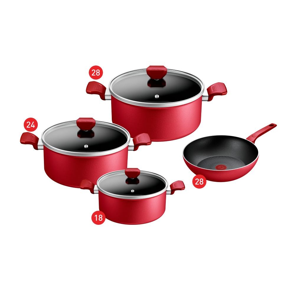 طقم طهي تيفال اكسبرت حلل مقاس 18و24و28 و مقلاه عميقه 28 سم C2891204