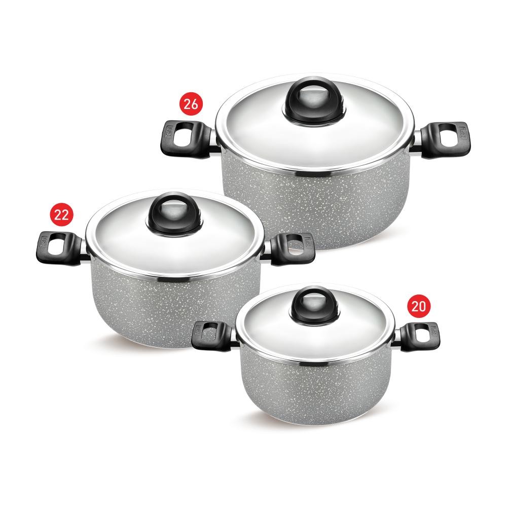 طقم حلل من تيفال 20 و22 و26 سم رمادي