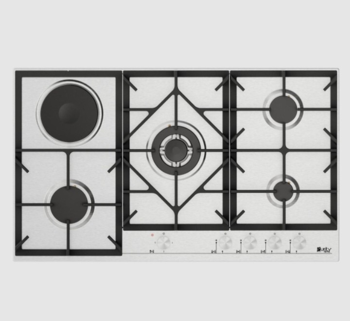 مسطح بيورتي 90 سم 5 شعله غاز + شعله بلاطه كهرباء استيل HPT909ES