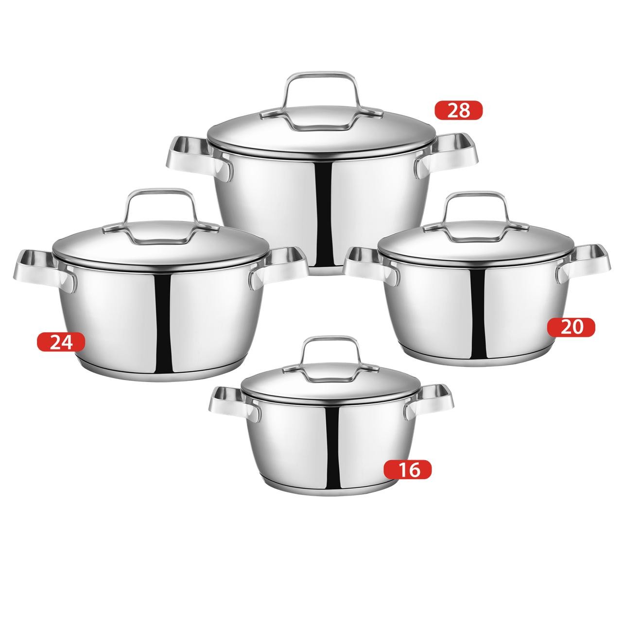 طقم حلل ستانلس ستيل اوبتيما مقاس 16و20و24و28 سم